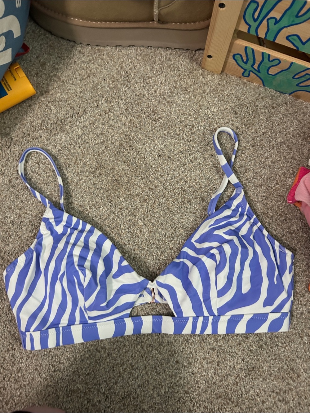 Shade & Shore Lavender and White Zebra Print Bikini Top